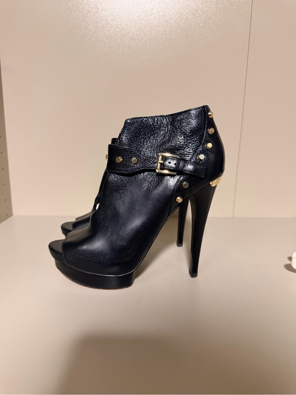 Michael Kors Black Leather Studded Peep-Toe Ankle Booties